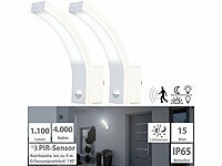 Lunartec 2er-Set LED-Außenwandleuchte, PIR-Sensor, 1.100 lm, 15 W, IP65, weiß; LED-Solar-Wegeleuchten 