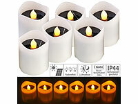 Lunartec 6er-Set Solar-LED-Kerzen, flackernde Flamme, 8 Std. Leuchtdauer, IP44; Akku-LED-Teelicht-Sets mit Ladestation Akku-LED-Teelicht-Sets mit Ladestation 