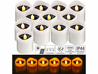 Lunartec 12er-Set Solar-LED-Kerzen, flackernde Flamme, 8 Std. Leuchtdauer, IP44; Akku-LED-Teelicht-Sets mit Ladestation 