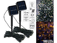 Lunartec 2er-Set Solar-Lichterketten, 100 LEDs, 8 Modi, 12 m, Dämmerungssensor