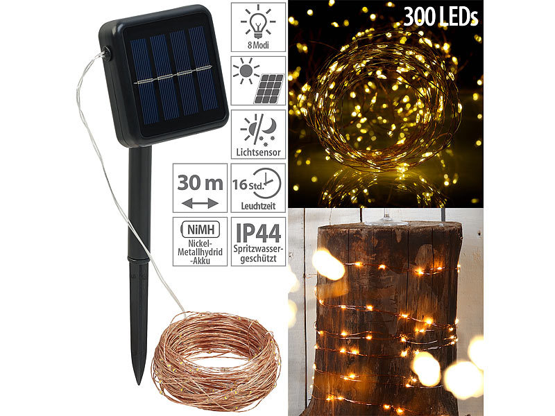 ; LED-Solar-Lichterketten (warmweiß) 