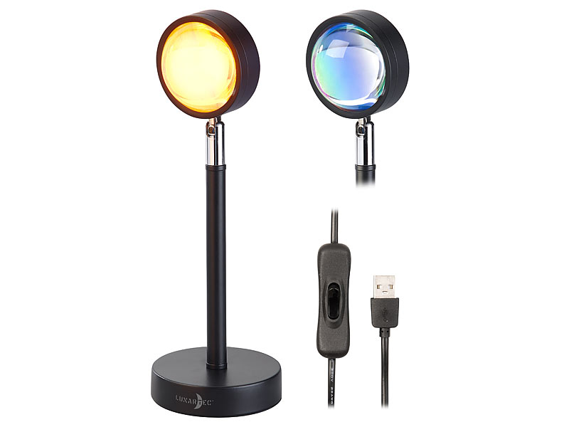 Lunartec Sonnenuntergangs-LED-Projektionslicht, 10W, 180° schwenkbar, USB,  Alu