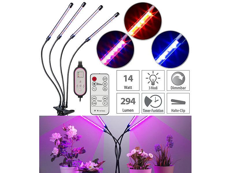 ; LED-Spots GU5.3 (warmweiß), LED-Pflanzenwachstums-Streifen 